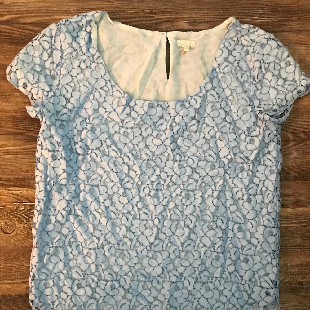 Talula Baby Blue Lace Scallop Edge Blouse
